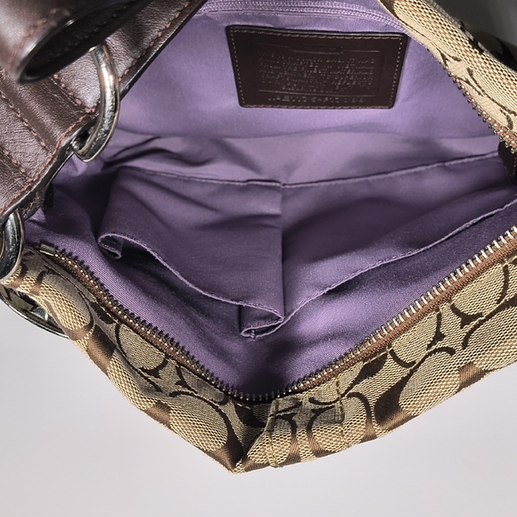 Brown COACH Patterned Crossbody Bag with Adjustable Strap light purple inside - Picture 10 of 10